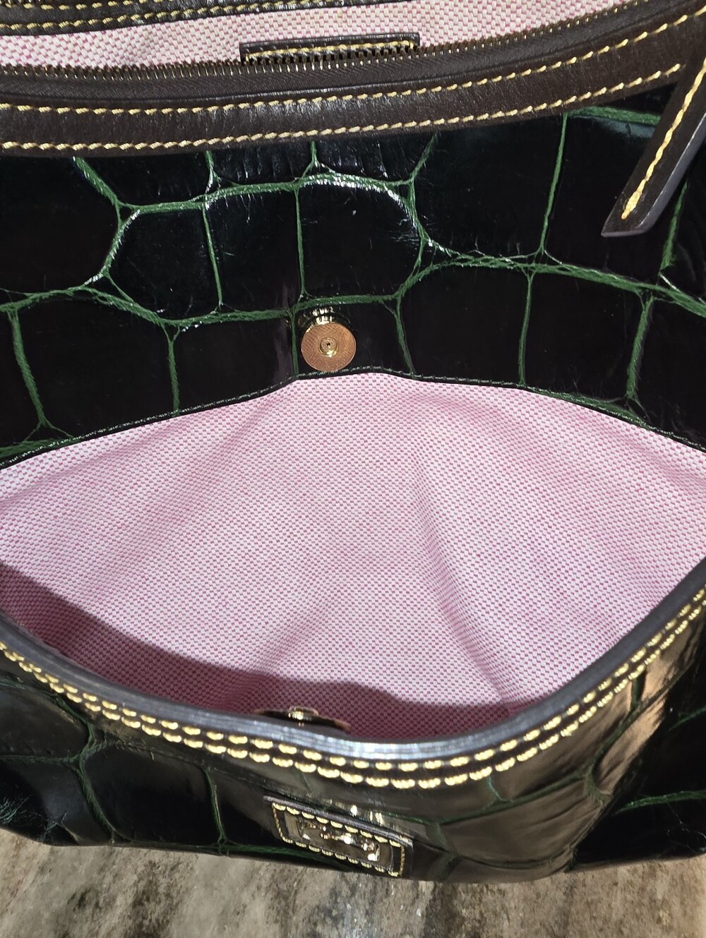 Dooney & Bourke Black and Green Croc-Embossed Hobo - Picture 10 of 10